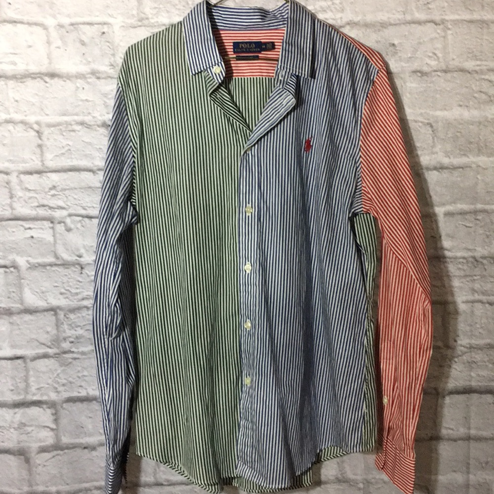 Ralph Lauren Green-Blue-Red Stripes Darted Shirt